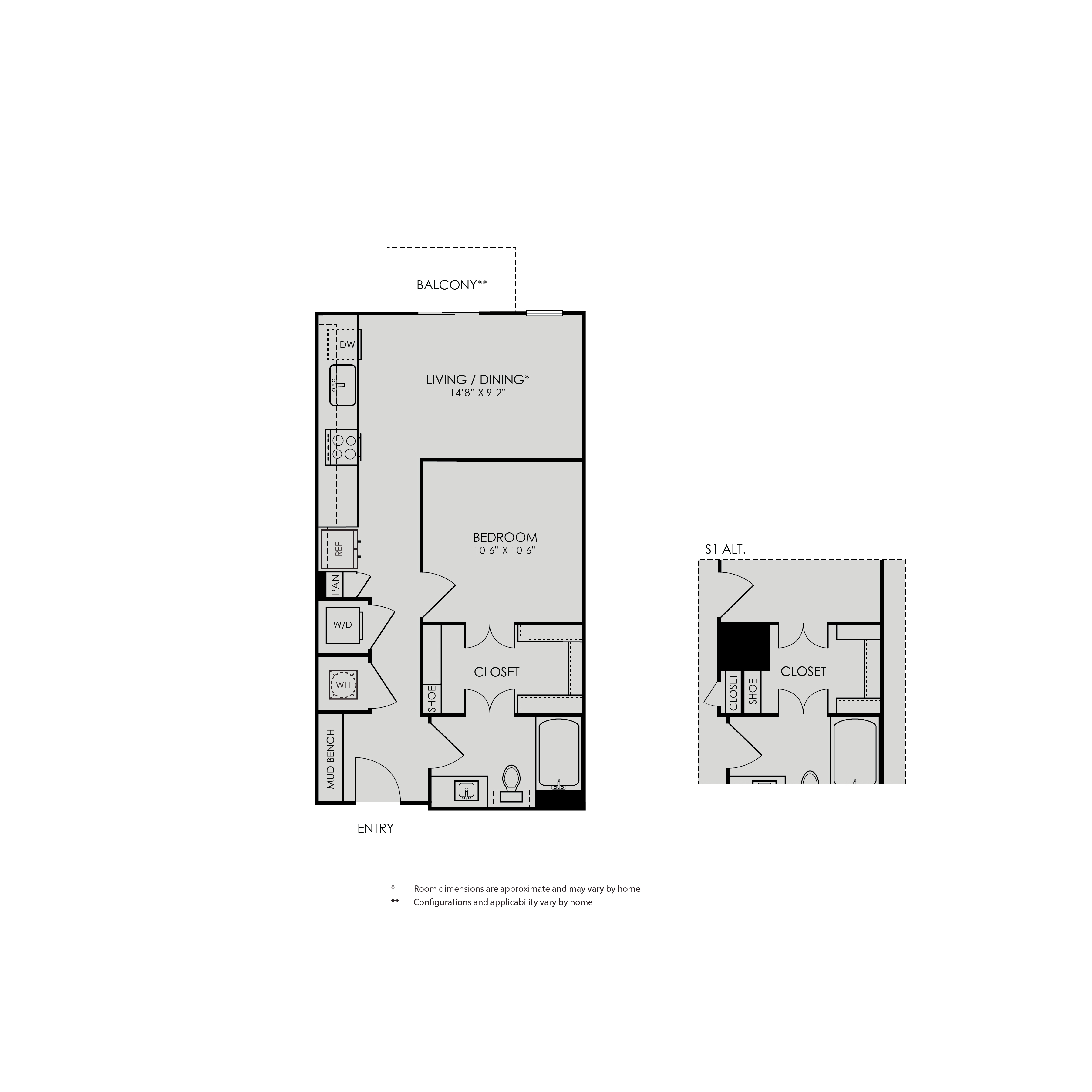 Floor plan for studio, 1 bath, 591 sqft
